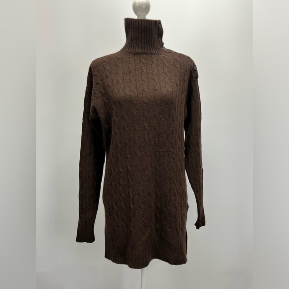 POLO RALPH LAUREN Brown wool/cashmere blend turtleneck long sweater size M - Picture 6 of 15